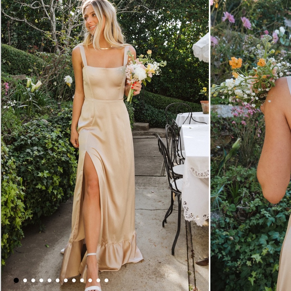 Clarissa Corset Dress ~ Champagne Luxe Satin size small show me your mumu
